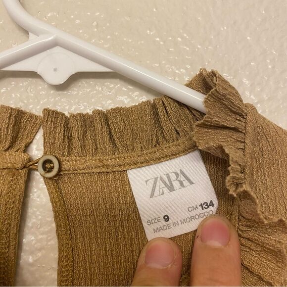 Zara gold tan Textured tan beige brown oversized boho dress mock long sleeve 9 - Picture 5 of 8